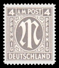 4 Rpf Briefmarke: M-Serie, Alliierte Milit&auml;rpost, englischer Druck (eng gez&auml;hnt)
