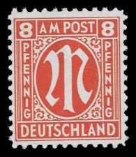 8 Rpf Briefmarke: M-Serie, Alliierte Militärpost, deutscher Druck (weit gezähnt) 8 Rpf Briefmarke: M-Serie, Alliierte Militärpost, deutscher Druck (weit gezähnt)