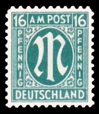 16 Rpf Briefmarke: M-Serie, Alliierte Militärpost, deutscher Druck (weit gezähnt)