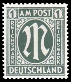 1 RM Briefmarke: M-Serie, Alliierte Militärpost, deutscher Druck (weit gezähnt)