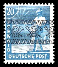 20 Pf Briefmarke: Freimarken II. Kontrollratsausgabe, Sämann - mit sw. Bdr.-Aufdruck: Posthörnchen bandförmig