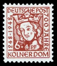 6 + 4 Pf Briefmarke: 700 Jahre Kölner Dom (700. Jahrestag der Grundsteinlegung)