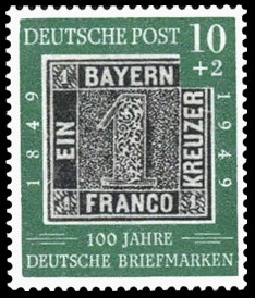 10 + 2 Pf Briefmarke: 100 Jahre deutsche Briefmarken