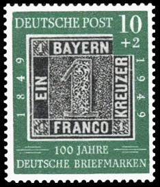 10 + 2 Pf Briefmarke: 100 Jahre deutsche Briefmarken 10 + 2 Pf Briefmarke: 100 Jahre deutsche Briefmarken