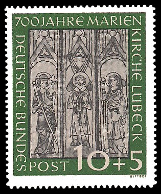 10 + 5 Pf Briefmarke: 700 Jahre Marienkirche Lübeck