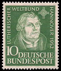 10 Pf Briefmarke: Lutherischer Weltbund Hannover