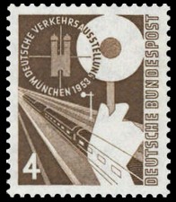 4 Pf Briefmarke: Deutsche Verkehrsausstellung München 4 Pf Briefmarke: Deutsche Verkehrsausstellung München