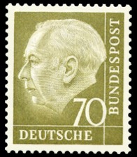70 Pf Briefmarke: Th. Heuss - 1.Bundespr&auml;sident