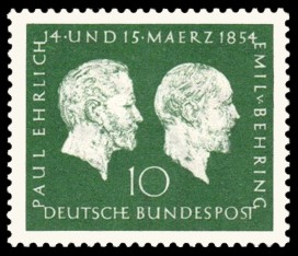 10 Pf Briefmarke: 100. Geburtstag Paul Ehrlich und Emil Behring