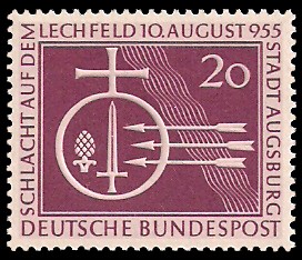 20 Pf Briefmarke: Schlacht auf dem Lechfeld 20 Pf Briefmarke: Schlacht auf dem Lechfeld