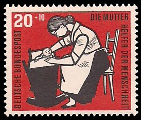20 + 10 Pf Briefmarke: Helfer der Menschheit, 1956 20 + 10 Pf Briefmarke: Helfer der Menschheit, 1956