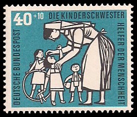 40 + 10 Pf Briefmarke: Helfer der Menschheit, 1956 40 + 10 Pf Briefmarke: Helfer der Menschheit, 1956