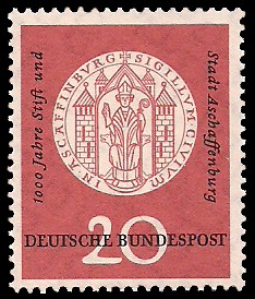 20 Pf Briefmarke: 1000 Jahre Stift und Stadt Aschaffenburg 20 Pf Briefmarke: 1000 Jahre Stift und Stadt Aschaffenburg
