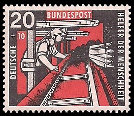 20 + 10 Pf Briefmarke: Helfer der Menschheit, 1957 20 + 10 Pf Briefmarke: Helfer der Menschheit, 1957