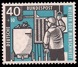 40 + 10 Pf Briefmarke: Helfer der Menschheit, 1957 40 + 10 Pf Briefmarke: Helfer der Menschheit, 1957