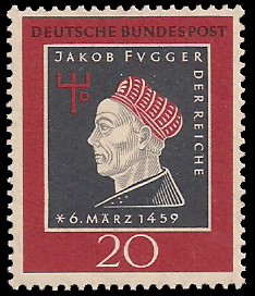 20 Pf Briefmarke: 500. Geburtstag Jakob Fugger 20 Pf Briefmarke: 500. Geburtstag Jakob Fugger