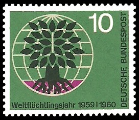 10 Pf Briefmarke: Weltflüchtlingsjahr 10 Pf Briefmarke: Weltflüchtlingsjahr