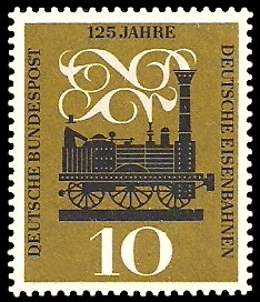 10 Pf Briefmarke: 125 Jahre deutsche Eisenbahnen