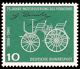 10 Pf Briefmarke: 75 Jahre Motorisierung des Verkehrs 10 Pf Briefmarke: 75 Jahre Motorisierung des Verkehrs