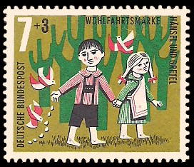 7 + 3 Pf Briefmarke: Wohlfahrtsmarke 1961, Hänsel und Gretel