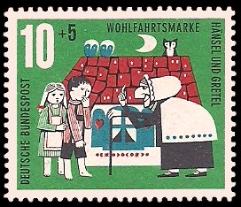 10 + 5 Pf Briefmarke: Wohlfahrtsmarke 1961, Hänsel und Gretel 10 + 5 Pf Briefmarke: Wohlfahrtsmarke 1961, Hänsel und Gretel