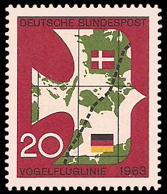 20 Pf Briefmarke: Vogelfluglinie 20 Pf Briefmarke: Vogelfluglinie
