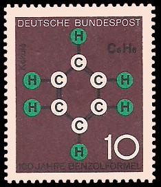 10 Pf Briefmarke: 100 Jahre Benzolformel 10 Pf Briefmarke: 100 Jahre Benzolformel