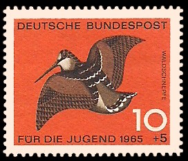 10 + 5 Pf Briefmarke: Für die Jugend 1965, Federwild