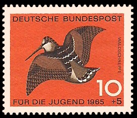 10 + 5 Pf Briefmarke: Für die Jugend 1965, Federwild