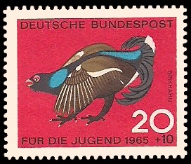 20 + 10 Pf Briefmarke: Für die Jugend 1965, Federwild 20 + 10 Pf Briefmarke: Für die Jugend 1965, Federwild