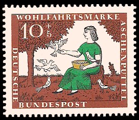 10 + 5 Pf Briefmarke: Wohlfahrtsmarke 1965, Aschenputtel 10 + 5 Pf Briefmarke: Wohlfahrtsmarke 1965, Aschenputtel