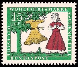 15 + 5 Pf Briefmarke: Wohlfahrtsmarke 1965, Aschenputtel 15 + 5 Pf Briefmarke: Wohlfahrtsmarke 1965, Aschenputtel