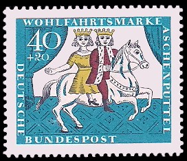 40 + 20 Pf Briefmarke: Wohlfahrtsmarke 1965, Aschenputtel 40 + 20 Pf Briefmarke: Wohlfahrtsmarke 1965, Aschenputtel