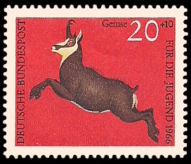 20 + 10 Pf Briefmarke: Für die Jugend 1966, Hochwild