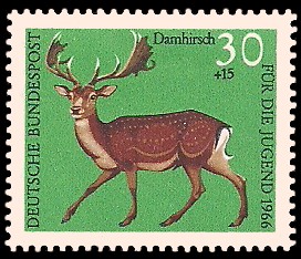 30 + 15 Pf Briefmarke: Für die Jugend 1966, Hochwild