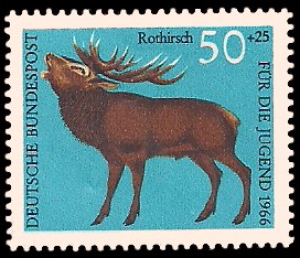 50 + 25 Pf Briefmarke: Für die Jugend 1966, Hochwild 50 + 25 Pf Briefmarke: Für die Jugend 1966, Hochwild
