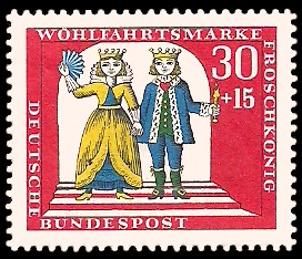 30 + 15 Pf Briefmarke: Wohlfahrtsmarke 1966, Froschkönig 30 + 15 Pf Briefmarke: Wohlfahrtsmarke 1966, Froschkönig