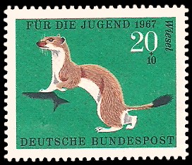 20 + 10 Pf Briefmarke: Für die Jugend 1967, Pelztiere 20 + 10 Pf Briefmarke: Für die Jugend 1967, Pelztiere