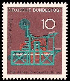 10 Pf Briefmarke: 150 Jahre Druckmaschinen