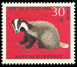 30 + 15 Pf Briefmarke: Für die Jugend 1968, bedrohte Tiere