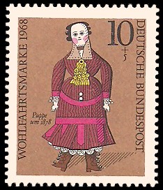 10 + 5 Pf Briefmarke: Wohlfahrtsmarke 1968, Puppen 10 + 5 Pf Briefmarke: Wohlfahrtsmarke 1968, Puppen