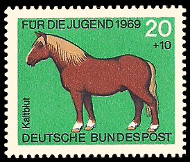 20 + 10 Pf Briefmarke: Für die Jugend 1969, Pferde