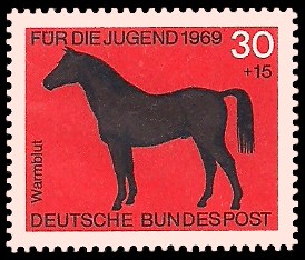 30 + 15 Pf Briefmarke: Für die Jugend 1969, Pferde