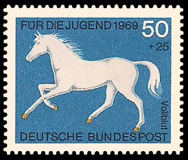 50 + 25 Pf Briefmarke: Für die Jugend 1969, Pferde 50 + 25 Pf Briefmarke: Für die Jugend 1969, Pferde