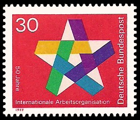 30 Pf Briefmarke: 50 Jahre Internationale Arbeitsorganisation