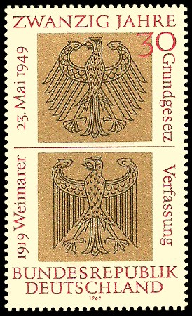 30 Pf Briefmarke: 20 Jahre Bundesrepublik Deutschland