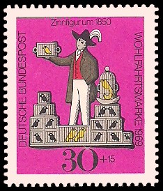 30 + 15 Pf Briefmarke: Wohlfahrtsmarke 1969, Zinnfiguren