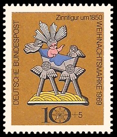 10 + 5 Pf Briefmarke: Weihnachtsmarke 1969, Zinnfigur 10 + 5 Pf Briefmarke: Weihnachtsmarke 1969, Zinnfigur
