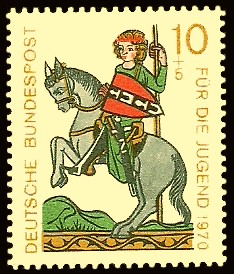 10 + 5 Pf Briefmarke: Für die Jugend 1970, Minnesänger 10 + 5 Pf Briefmarke: Für die Jugend 1970, Minnesänger