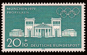 20 + 10 Pf Briefmarke: Olympische Spiele in München 1972, Bauwerke 20 + 10 Pf Briefmarke: Olympische Spiele in München 1972, Bauwerke